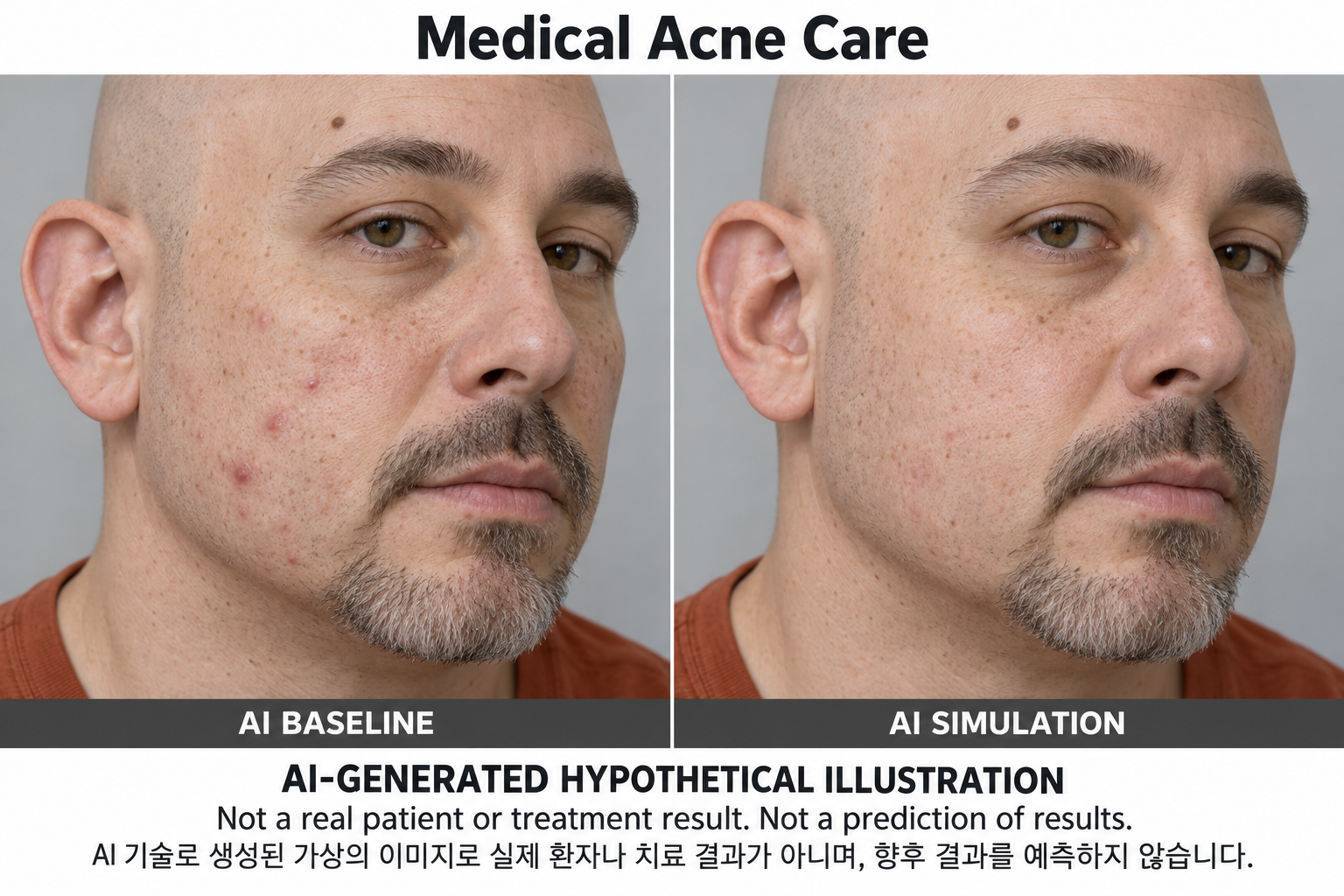 Fictional AI illustration; not an actual patient, result or prediction — Medical Acne Care