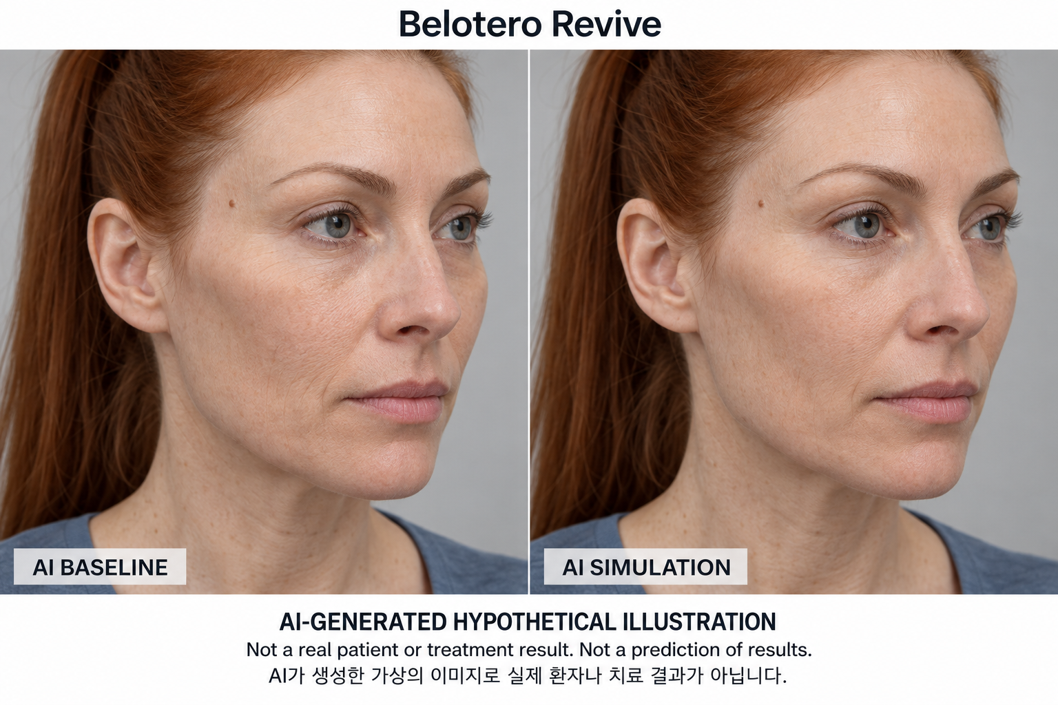 Fictional AI illustration; not an actual patient, result or prediction — Belotero Revive