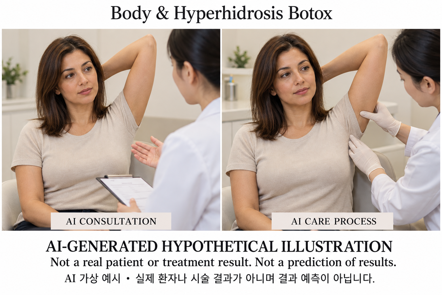 Fictional AI illustration; not an actual patient, result or prediction — Body & Hyperhidrosis Botox