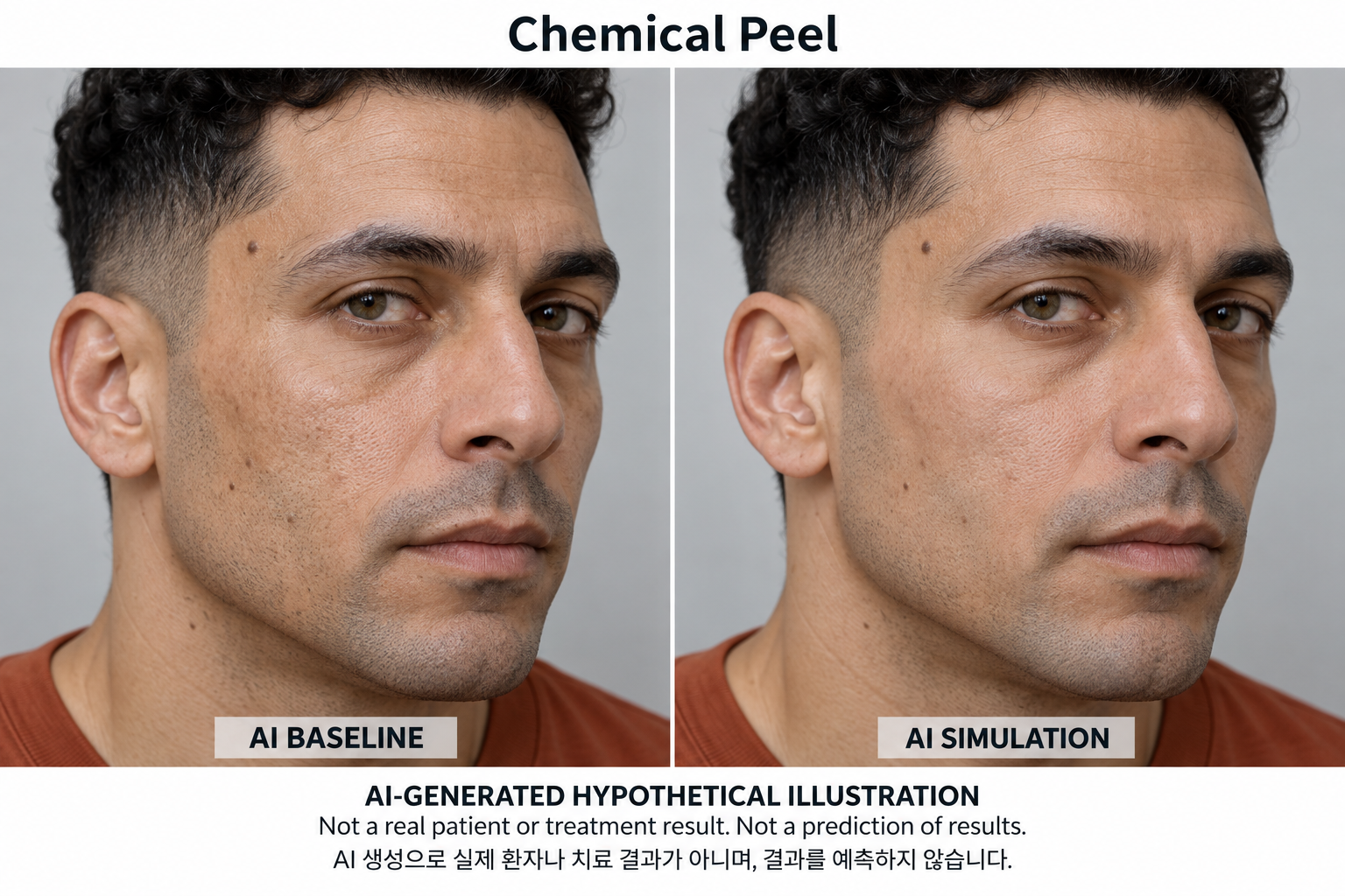 Fictional AI illustration; not an actual patient, result or prediction — Chemical Peel