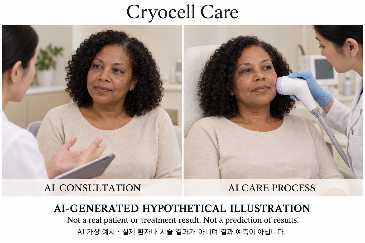 Fictional AI illustration; not an actual patient, result or prediction — Cryocell Care