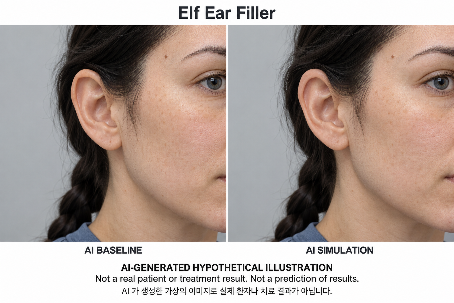 Fictional AI illustration; not an actual patient, result or prediction — Elf Ear Filler