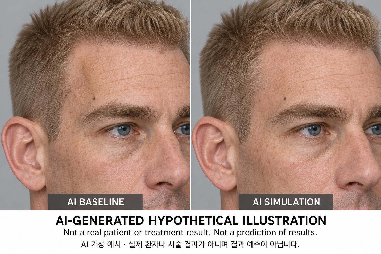 Fictional AI illustration; not an actual patient, result or prediction — Forehead & Temple Filler