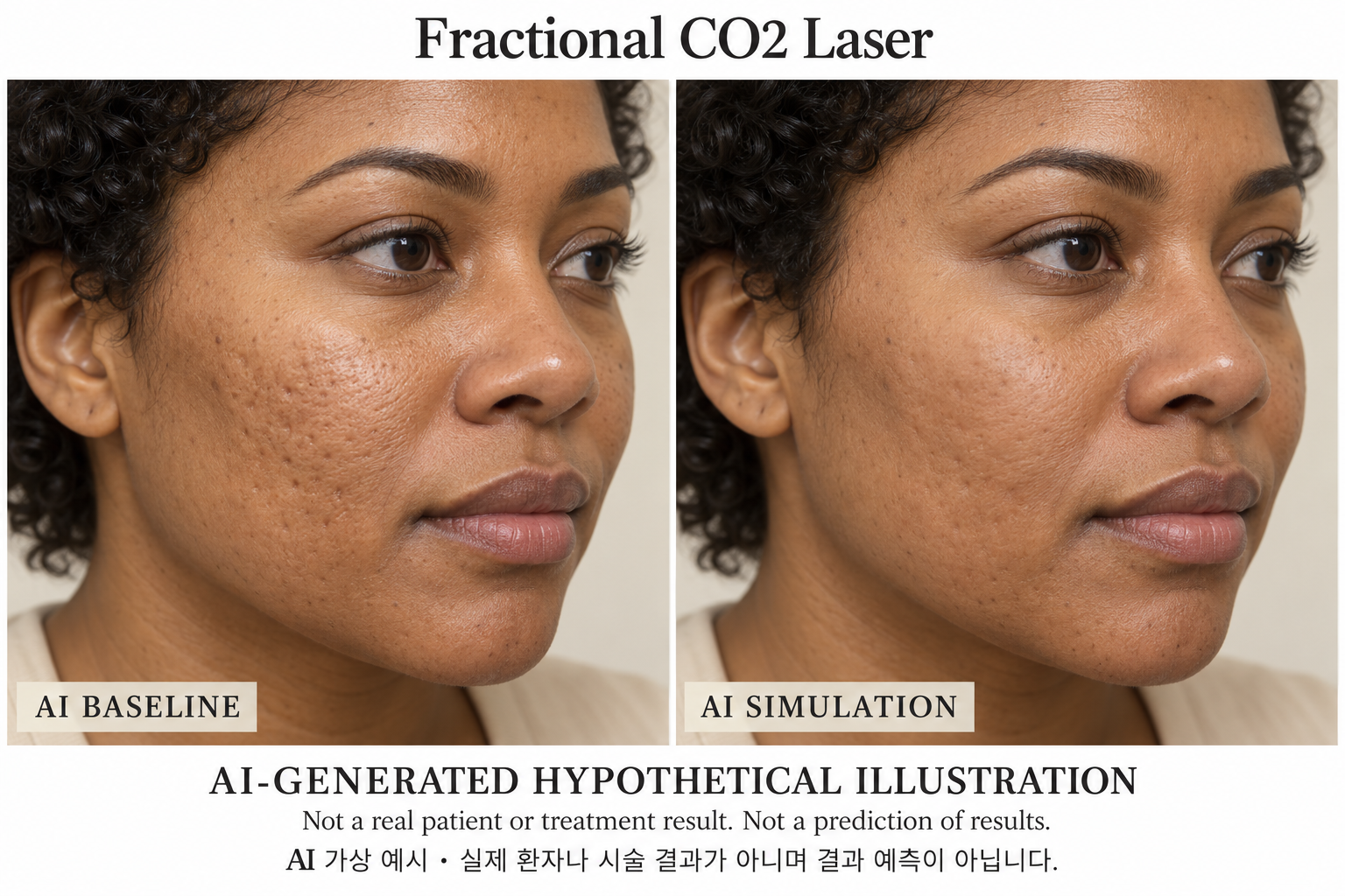 Fictional AI illustration; not an actual patient, result or prediction — Fractional CO2 Laser