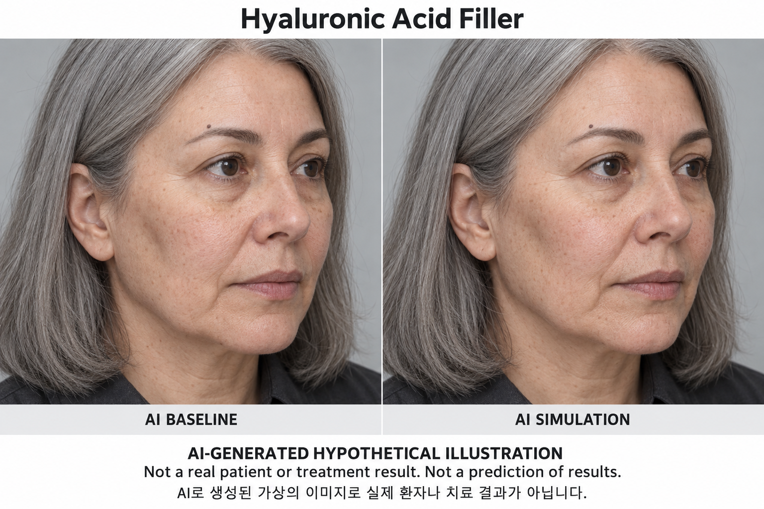 Fictional AI illustration; not an actual patient, result or prediction — Hyaluronic Acid Filler