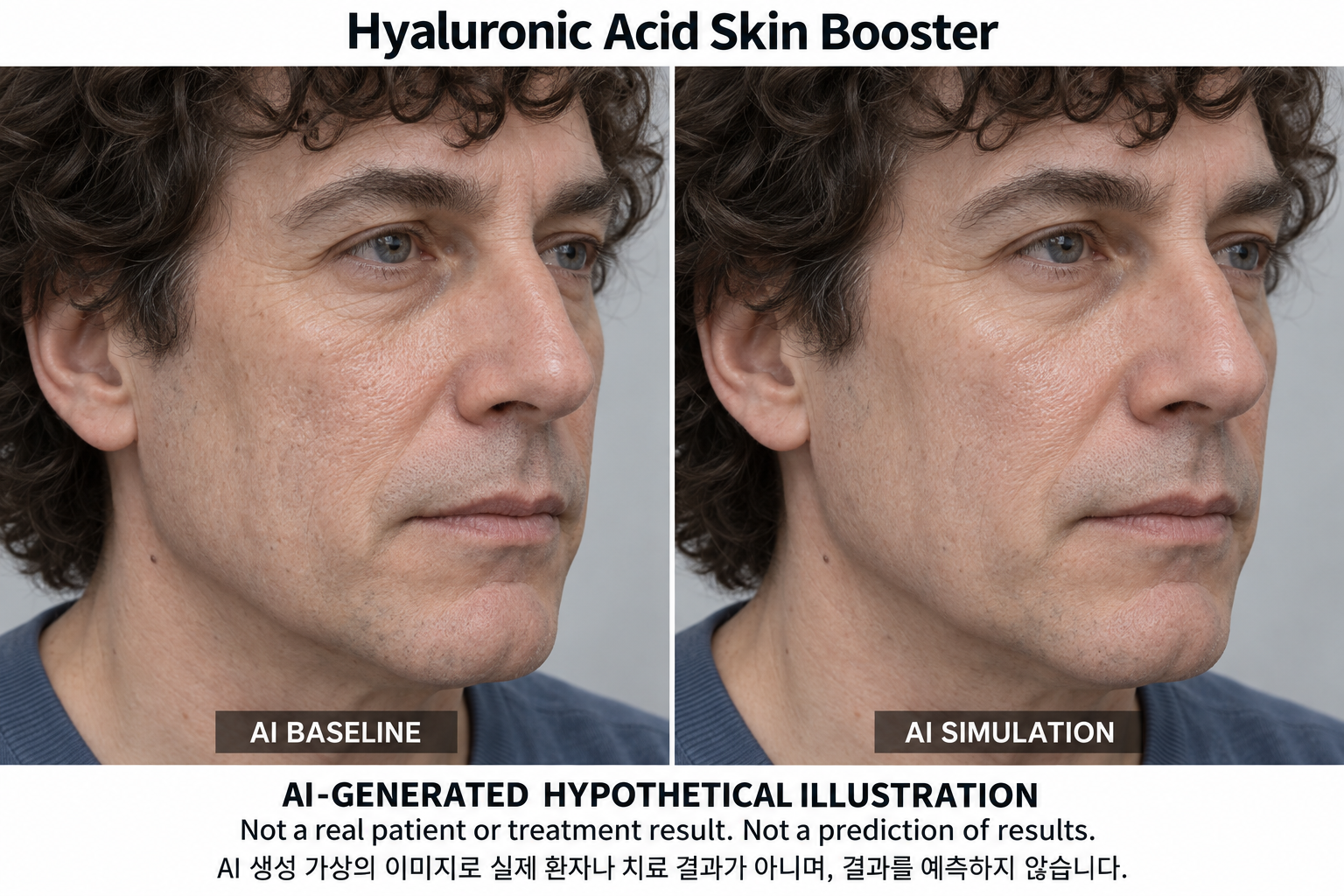 Fictional AI illustration; not an actual patient, result or prediction — Hyaluronic Acid Skin Booster