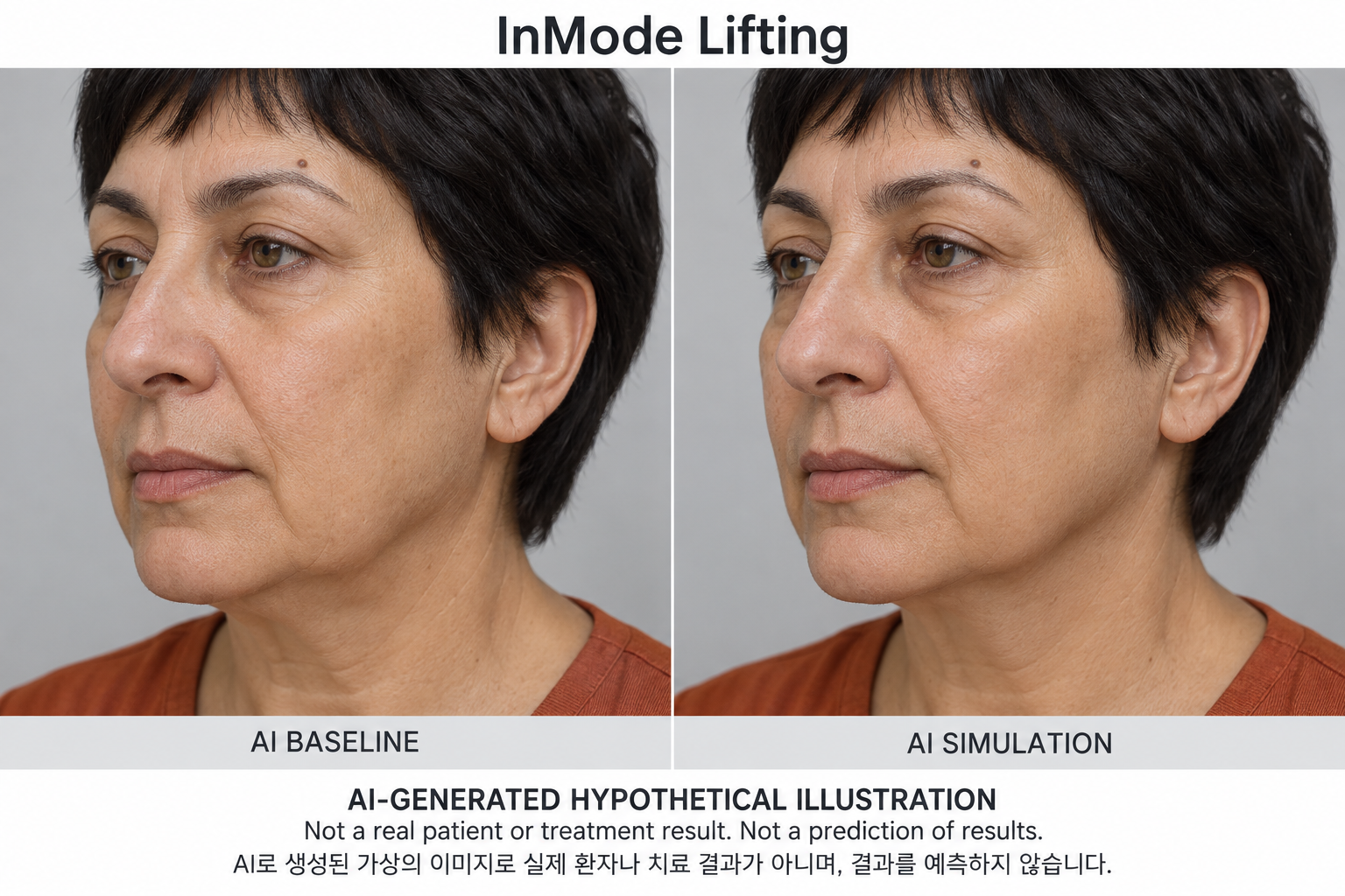 Fictional AI illustration; not an actual patient, result or prediction — InMode Lifting