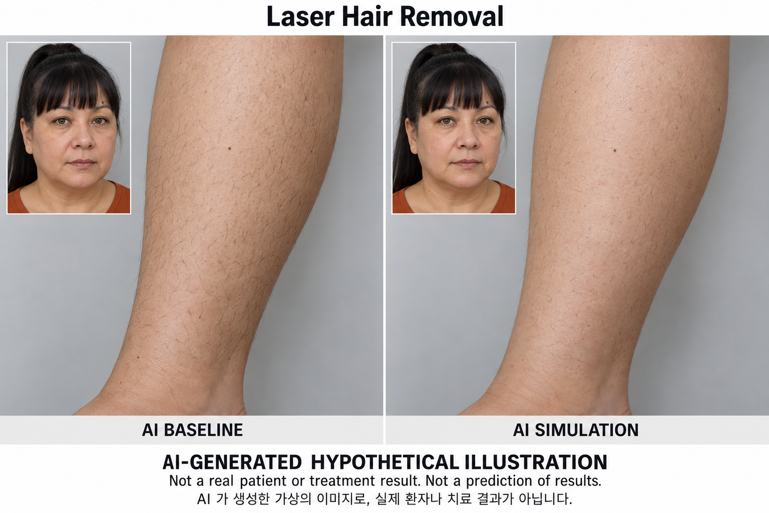 Fictional AI illustration; not an actual patient, result or prediction — Laser Hair Removal