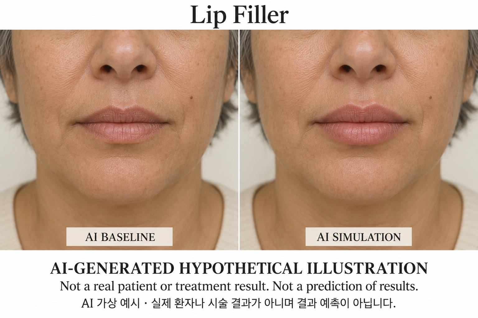 Fictional AI illustration; not an actual patient, result or prediction — Lip Filler