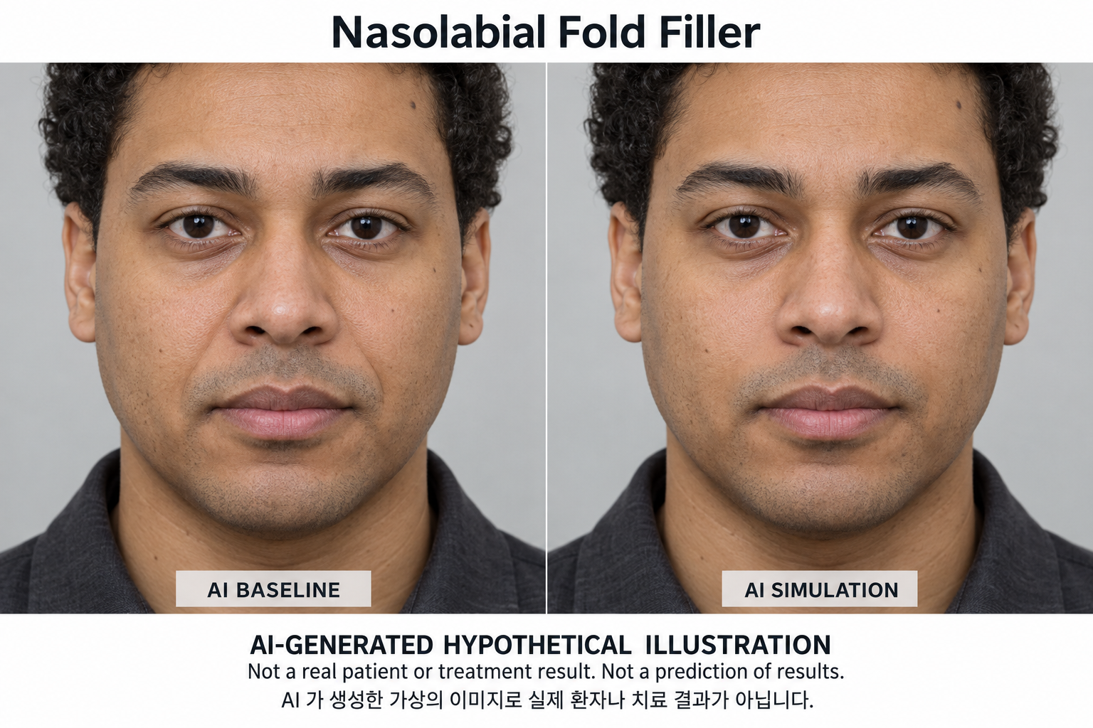 Fictional AI illustration; not an actual patient, result or prediction — Nasolabial Fold Filler