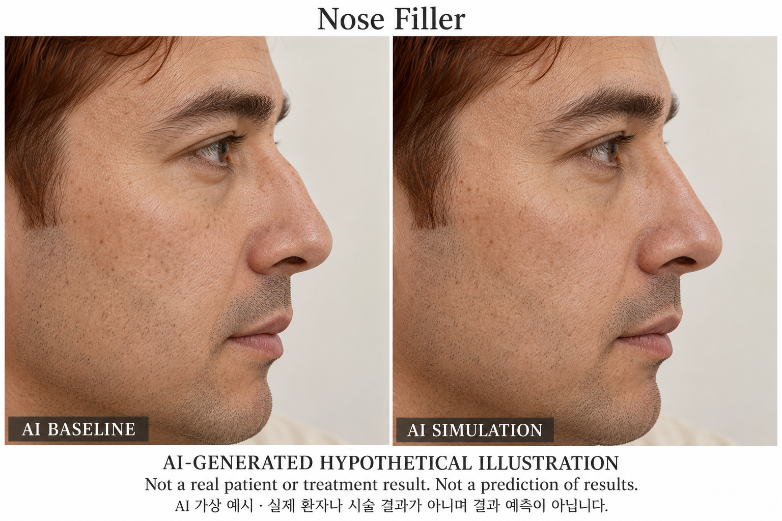 Fictional AI illustration; not an actual patient, result or prediction — Nose Filler