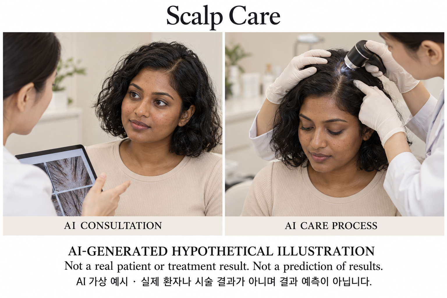 Fictional AI illustration; not an actual patient, result or prediction — Scalp Care