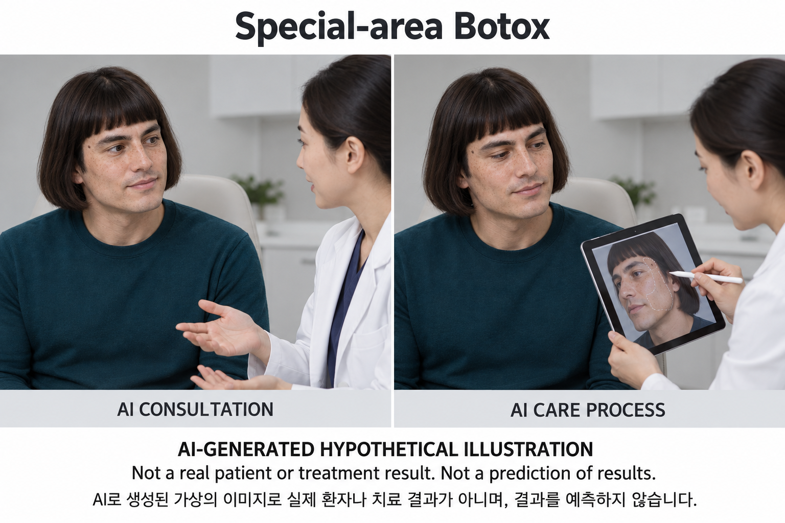 Fictional AI illustration; not an actual patient, result or prediction — Special-area Botox