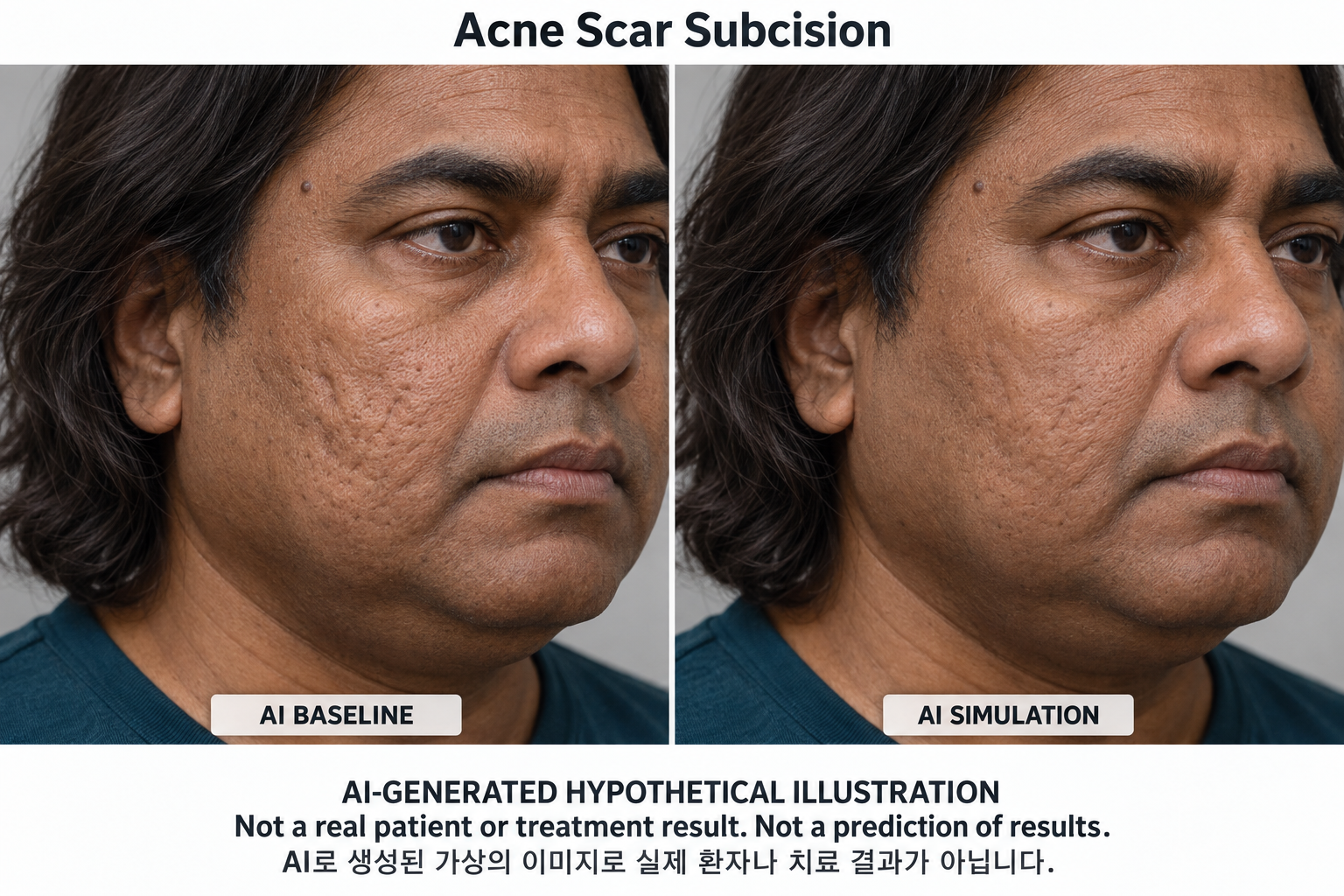 Fictional AI illustration; not an actual patient, result or prediction — Acne Scar Subcision