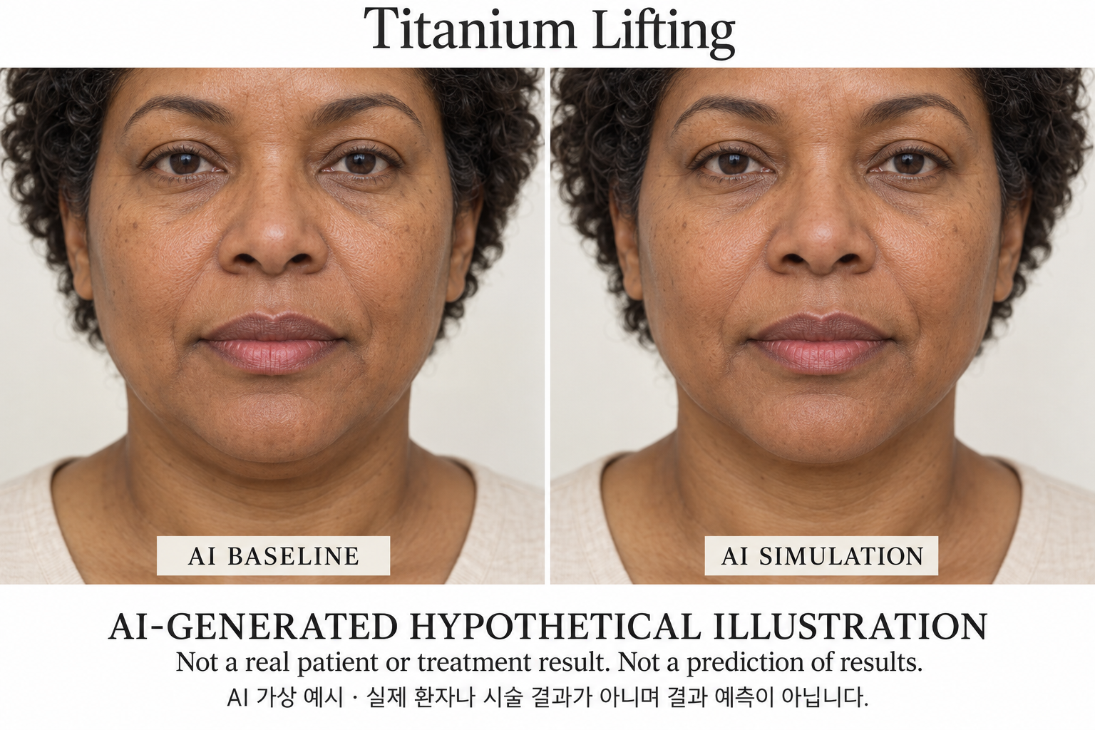 Fictional AI illustration; not an actual patient, result or prediction — Titanium Lifting