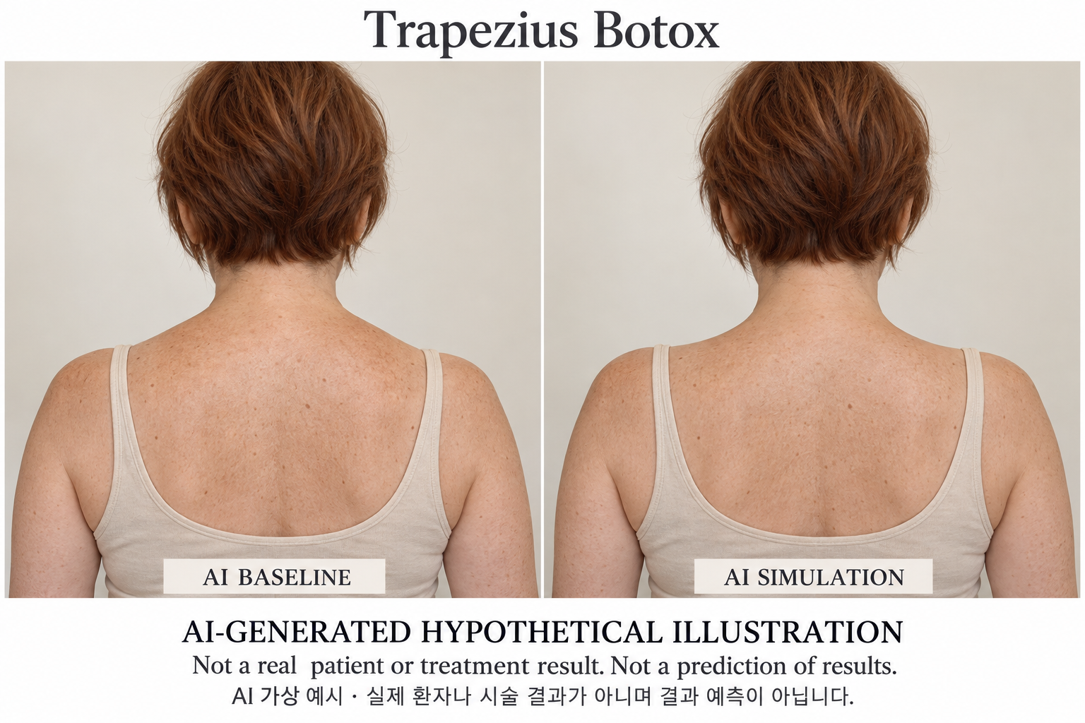 Fictional AI illustration; not an actual patient, result or prediction — Trapezius Botox