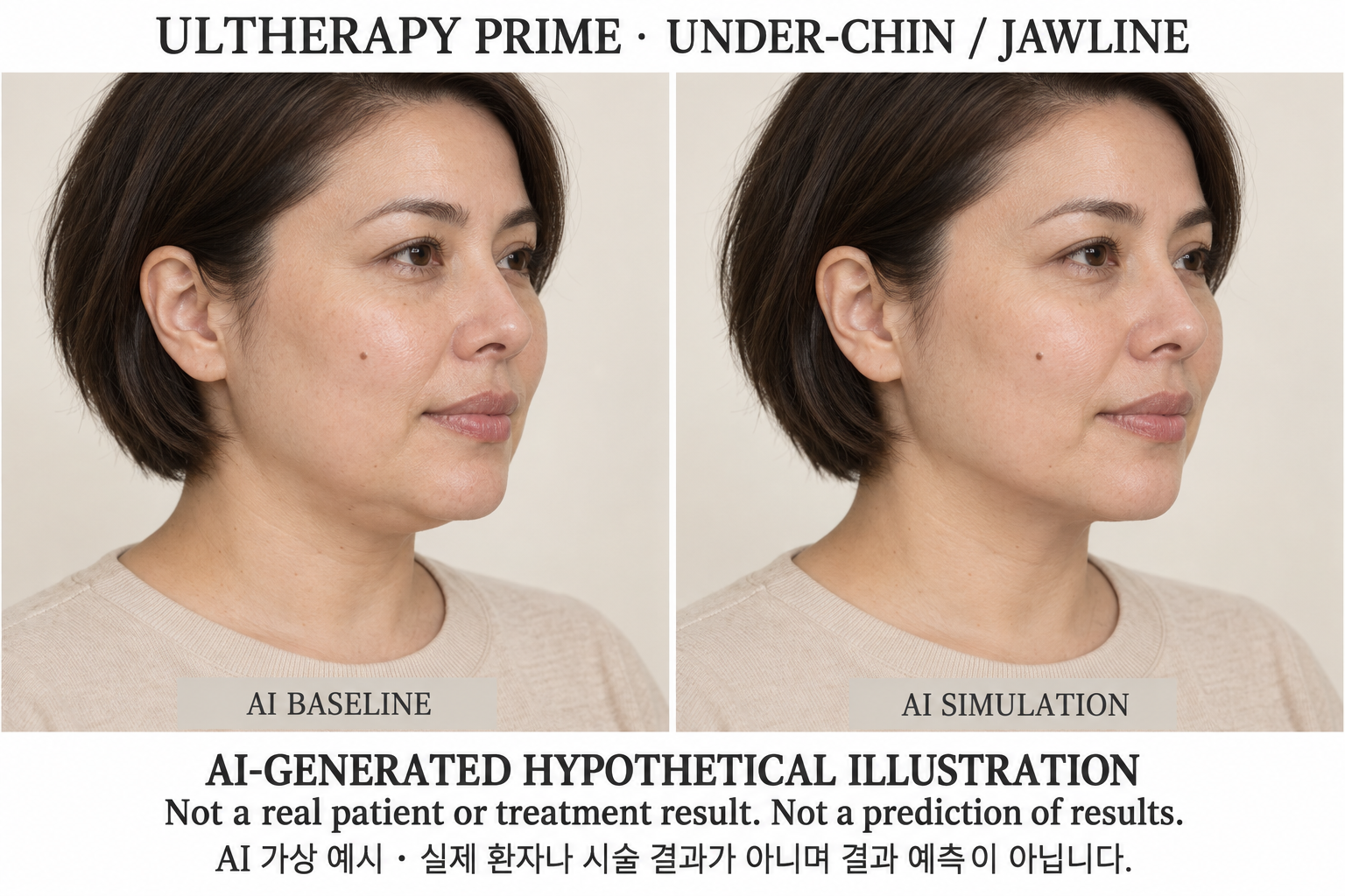 Fictional AI illustration; not an actual patient, result or prediction — Ultherapy PRIME